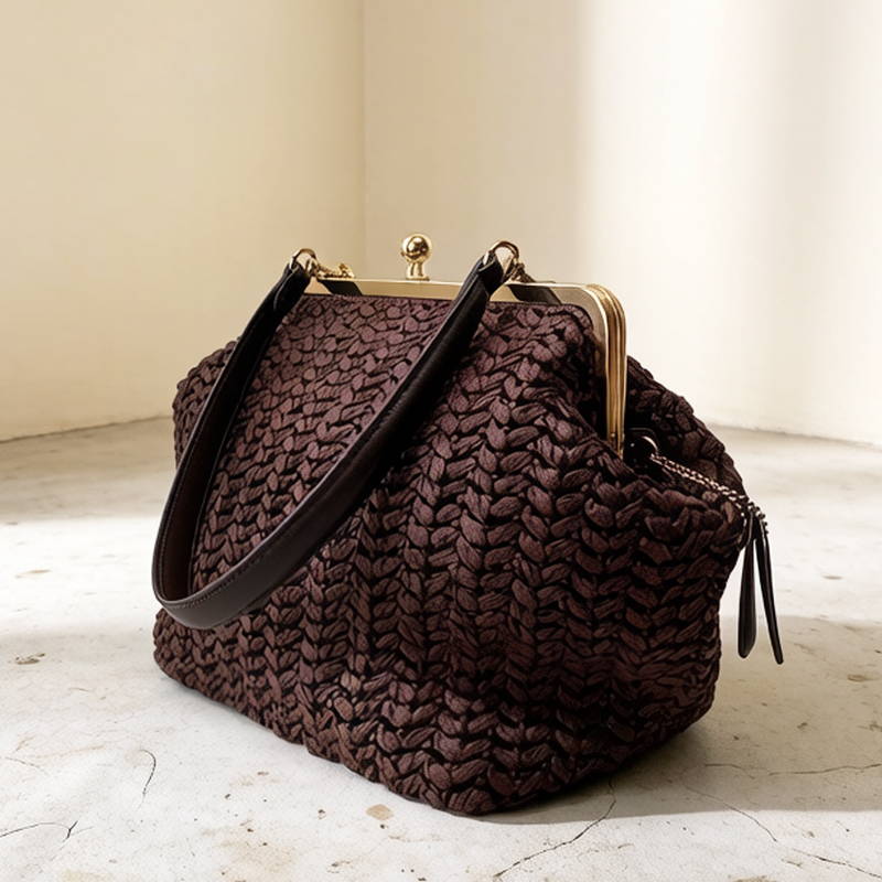 Women'S Raffia Bags - Handgewebte Kisslock-Rahmen-Schultertaschen aus Raffia für Damen